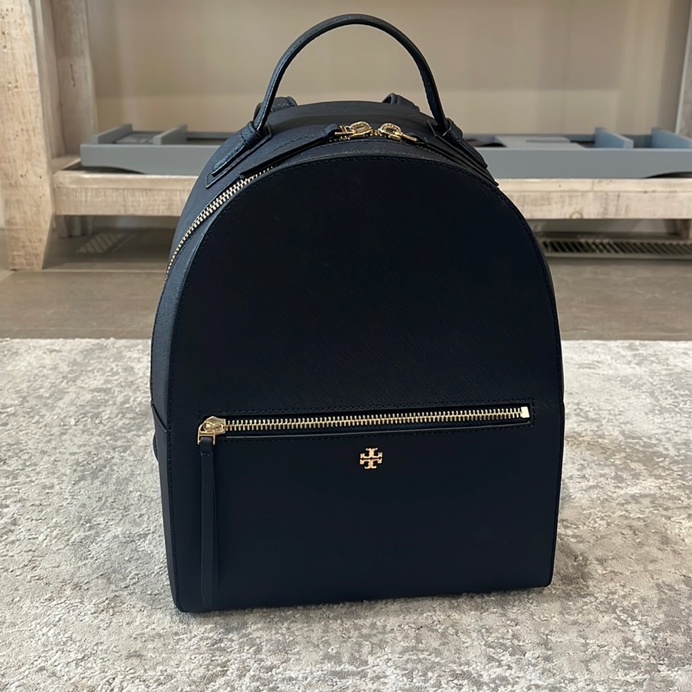 Tory Burch Blue Backpack with Gold Accents
